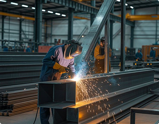 Welding work in progress inside the facility