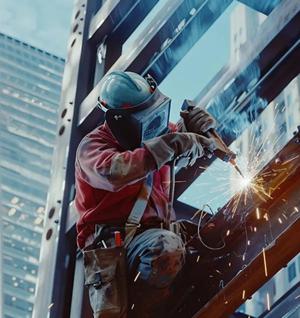 Welder working on structural steel fabrication